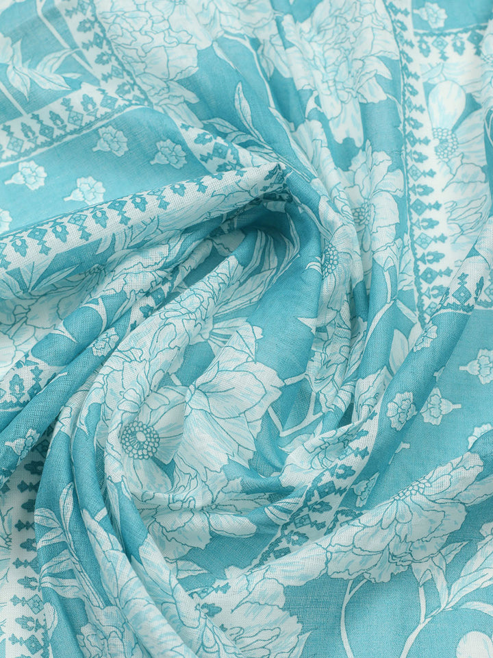 Embroidered Cotton Blend Unstitched Suit With Pant &amp; Dupatta