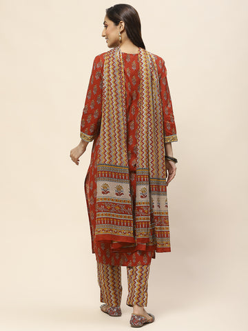 Printed Cotton Suit Set With Dupatta