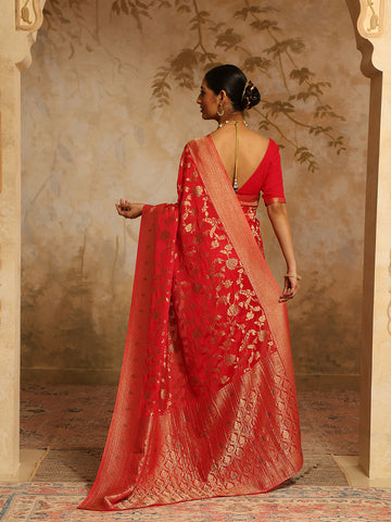 Zari Jaal & Swarovski Georgette Woven Saree