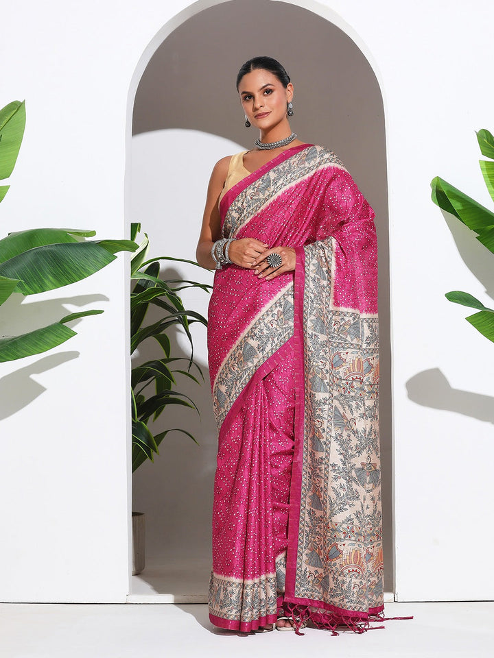 Printed Tussar Silk Saree