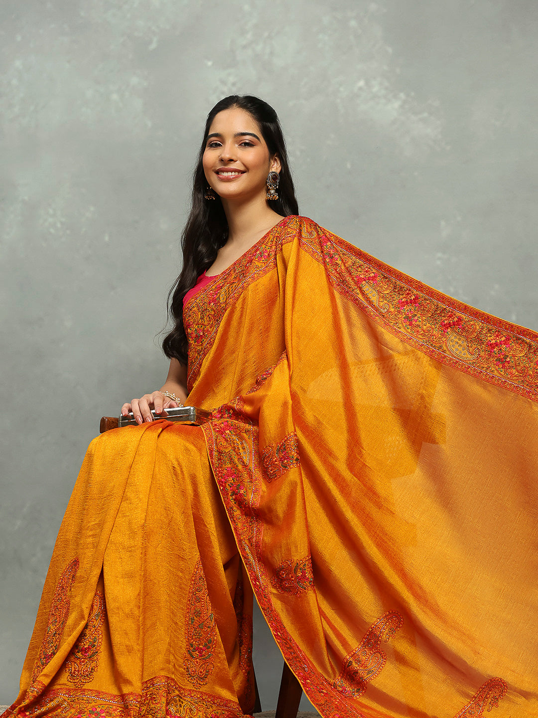 Thread Paisley Embroidered Art Silk Saree