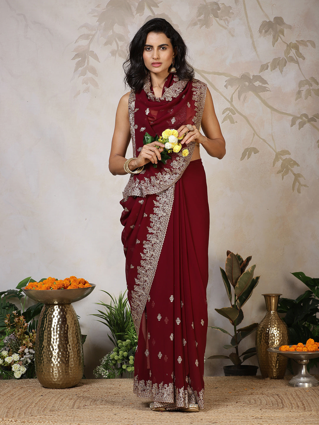 Zari Embroidered Georgette Saree