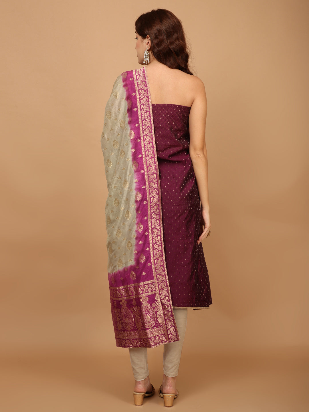 Neck Embroidery Chanderi Unstitched Suit Piece With Dupatta