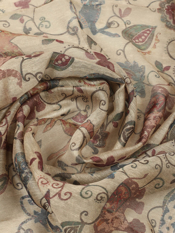 Embroidered Chanderi Unstitched Suit With Pant &amp; Dupatta