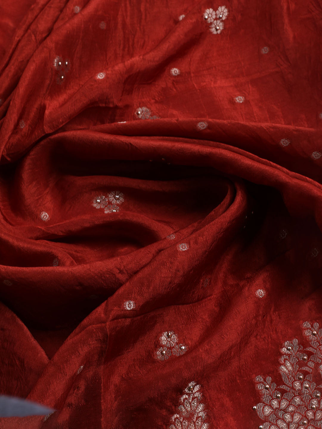Embroidered Art Silk Unstitched Suit With Dupatta