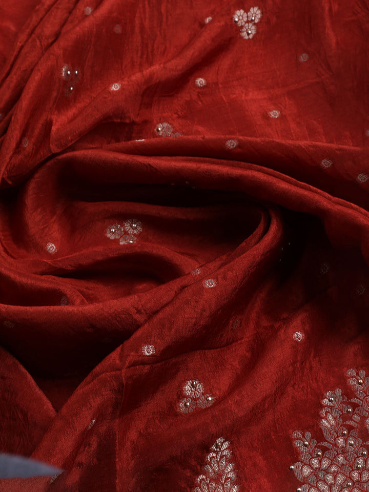 Embroidered Art Silk Unstitched Suit With Dupatta