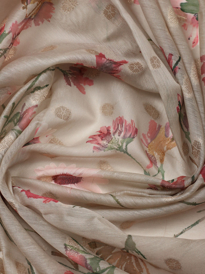 Embroidered Chanderi Unstitched Suit With Pant &amp; Dupatta