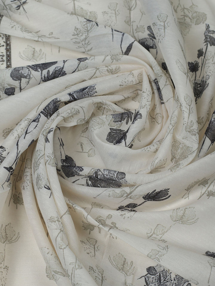 Embroidered Muslin Unstitched Suit With Pant &amp; Dupatta