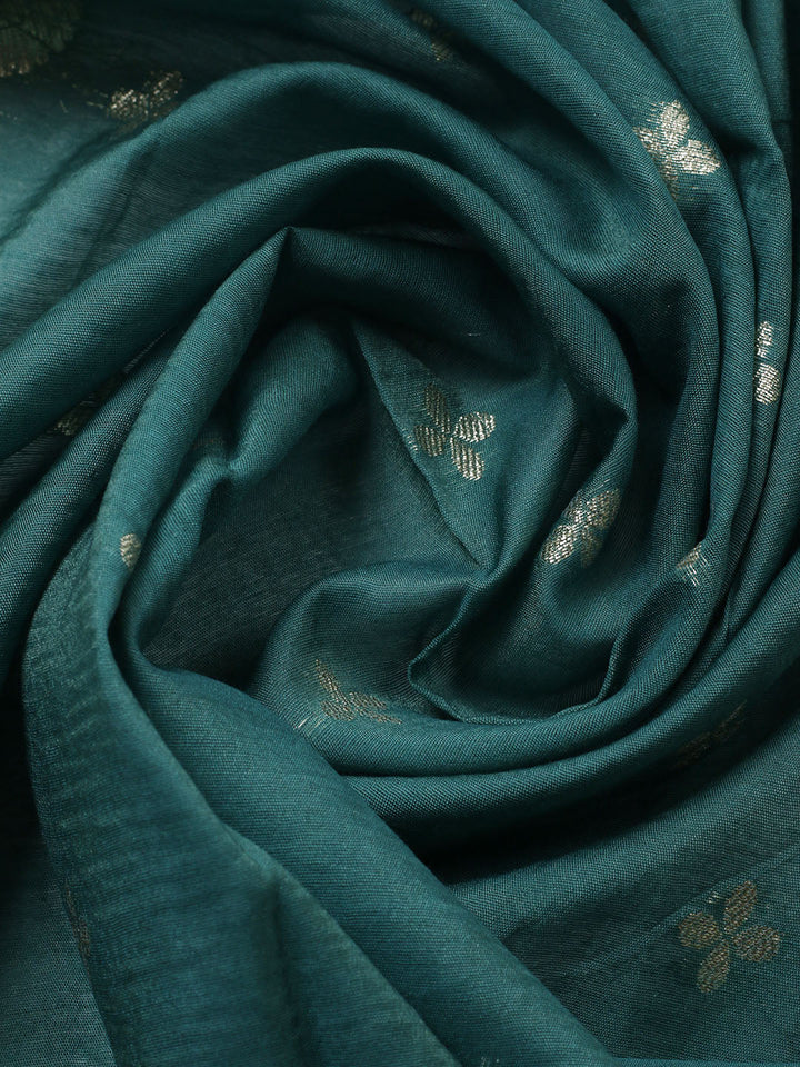 Embroidered Chanderi Unstitched Suit With Pant &amp; Dupatta