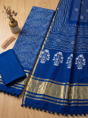 Printed Cotton Blend Unstitched Suit With Pant & Dupatta