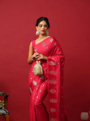 Woven Design Art Silk Hot Pink Saree