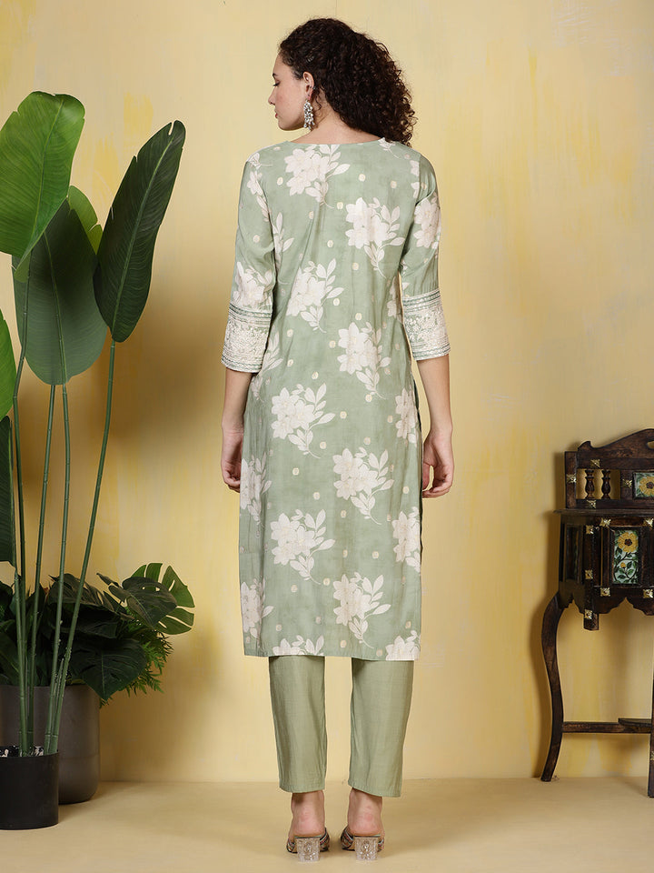 Plain Cotton Blend Kurta With Pants