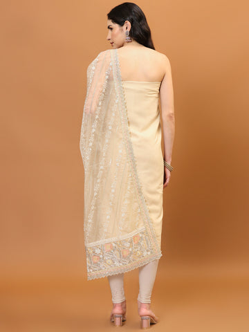 Neck Embroidered Organza Unstitched Suit Piece With Dupatta