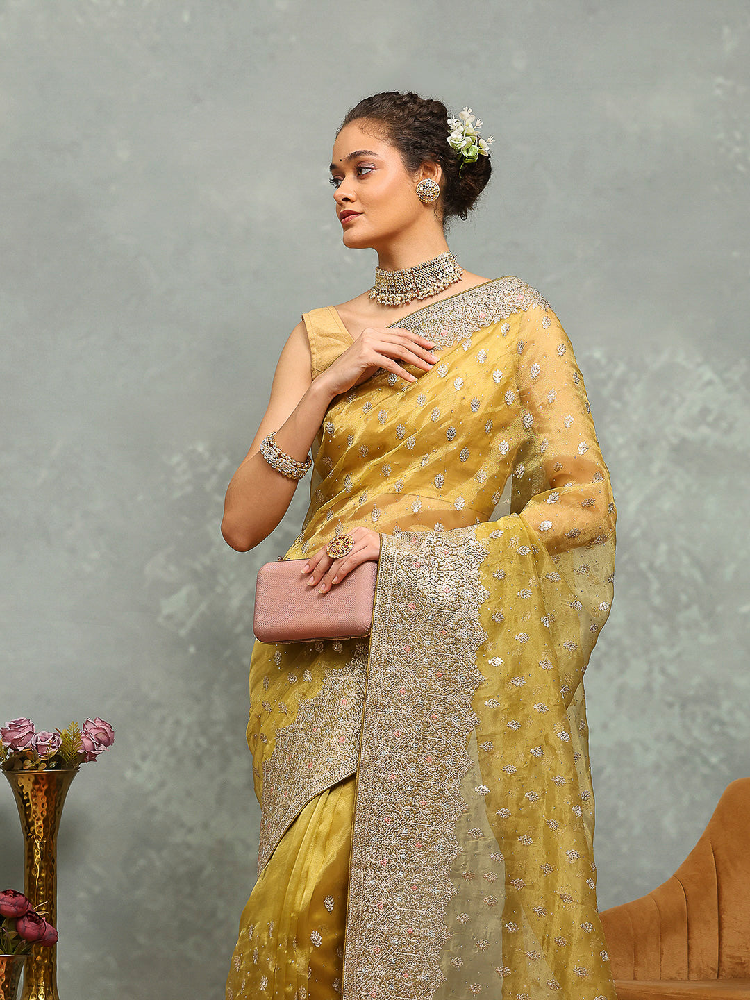 Zari Embroidered Organza Saree