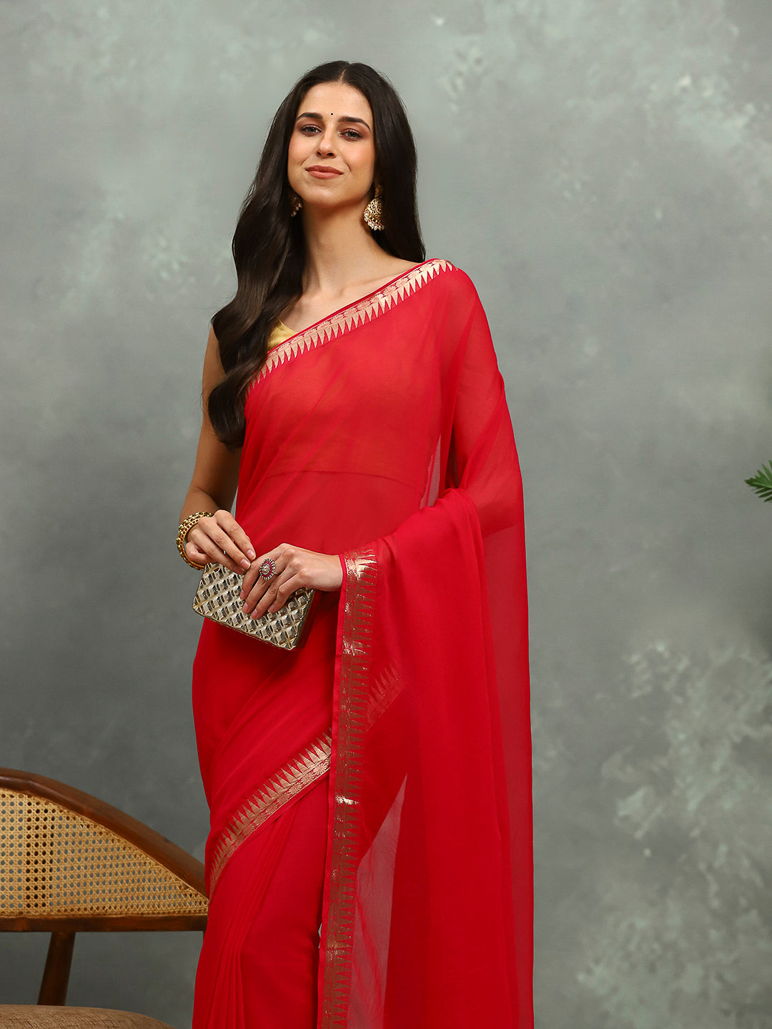 Zari Border Chiffon Woven Saree