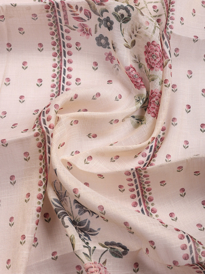 Printed Linen Blend Unstitched Suit With Pant &amp; Dupatta