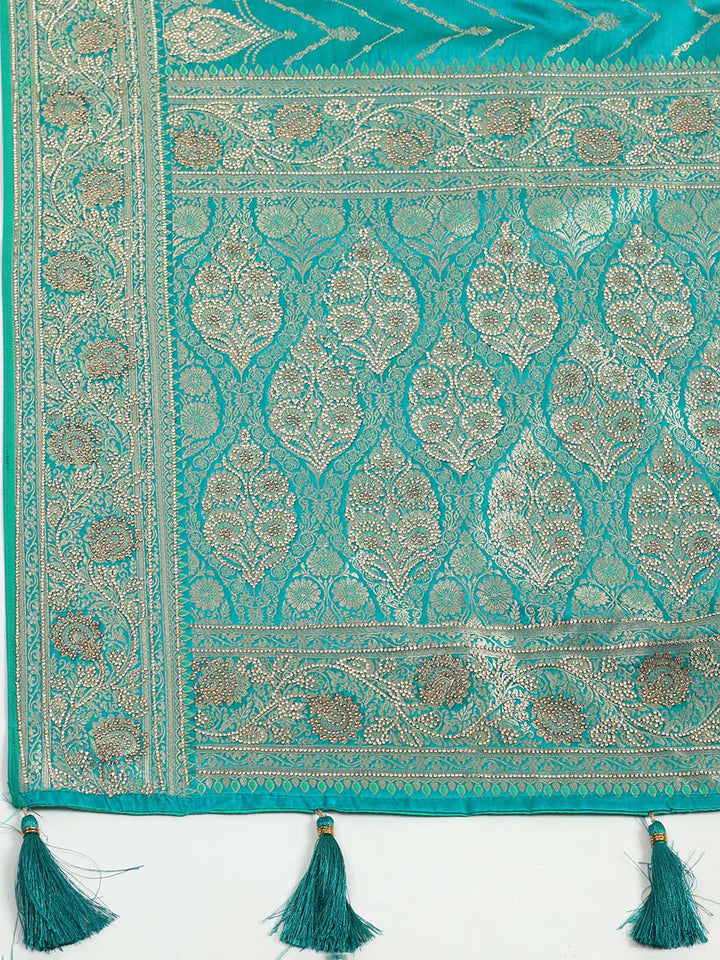 Woven Design &amp; Embellished Border Satin Saree