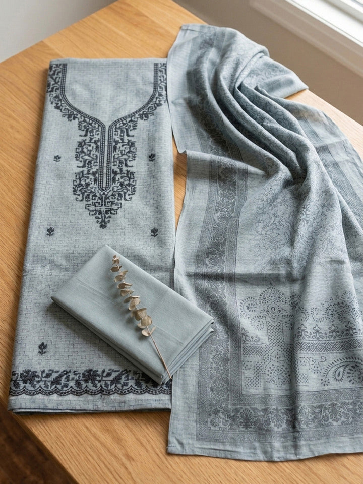 Embroidered Linen Blend Unstitched Suit Pant &amp; Dupatta