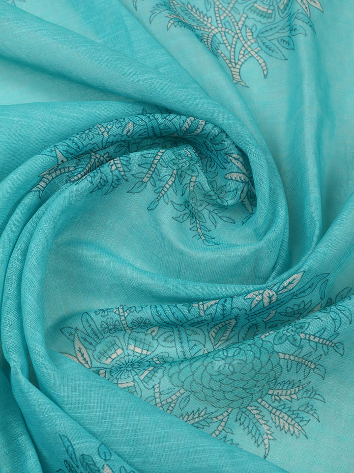 Embroidered Chanderi Unstitched Suit With Pant &amp; Dupatta