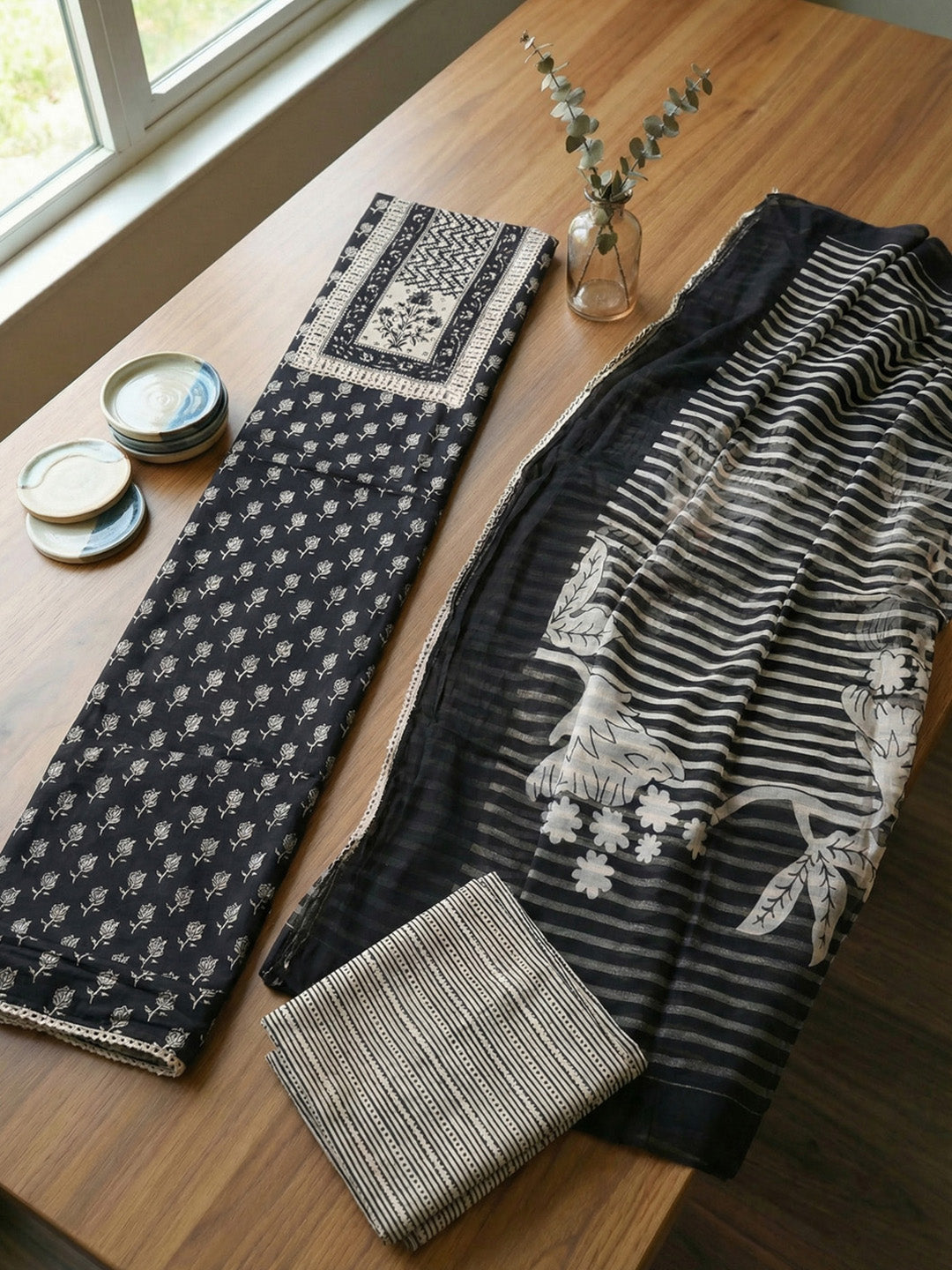 Embroidered Cotton Blend Unstitched Suit With Pant &amp; Dupatta