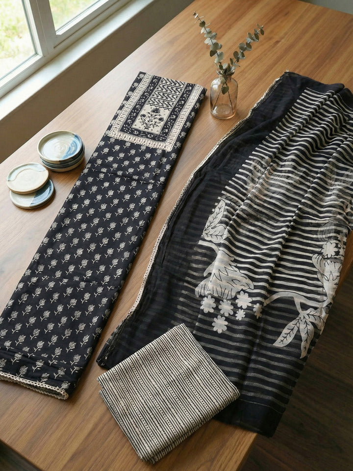 Embroidered Cotton Blend Unstitched Suit With Pant &amp; Dupatta