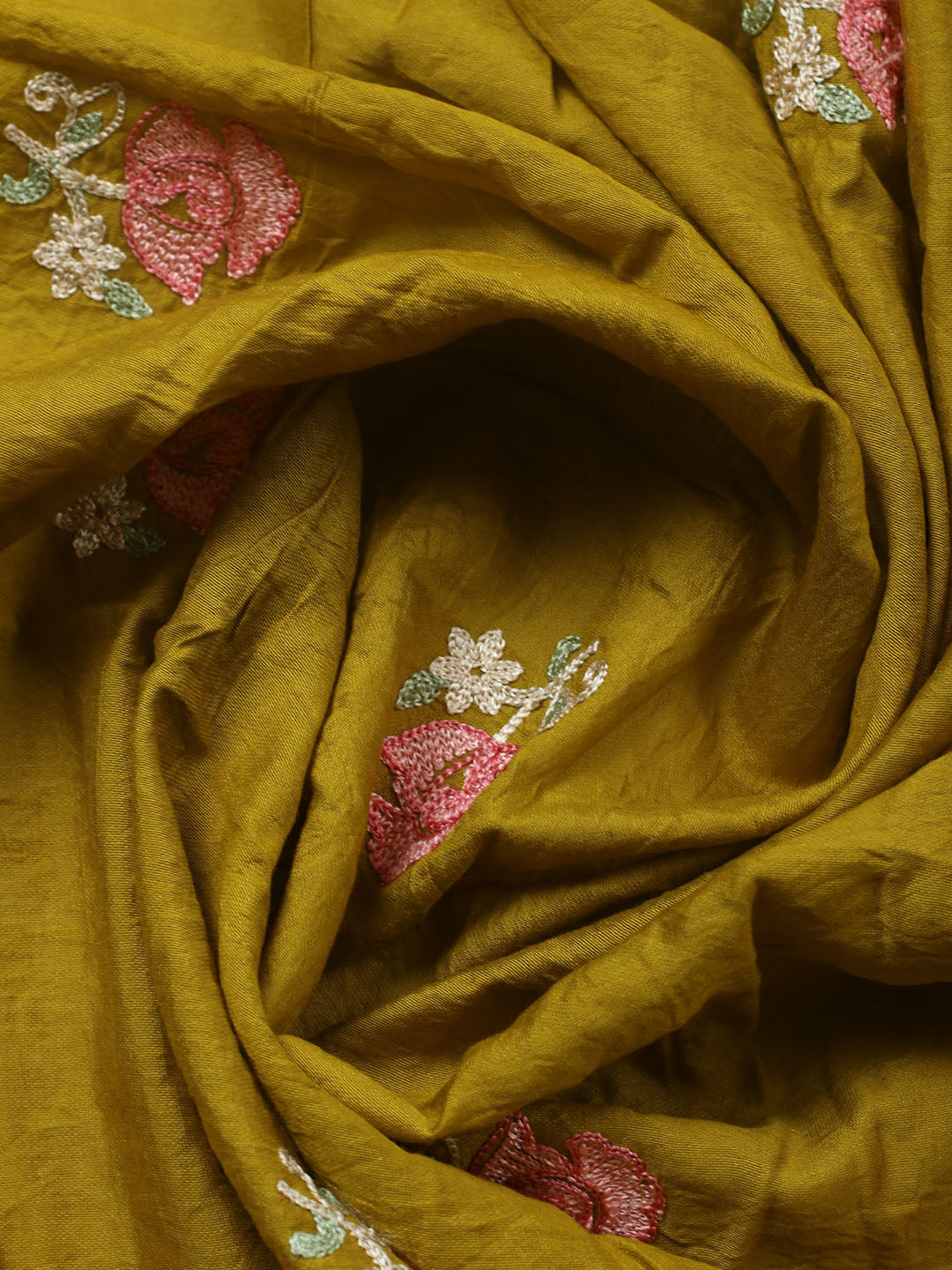 Embroidered Chanderi Unstitched Suit With Pant &amp; Dupatta