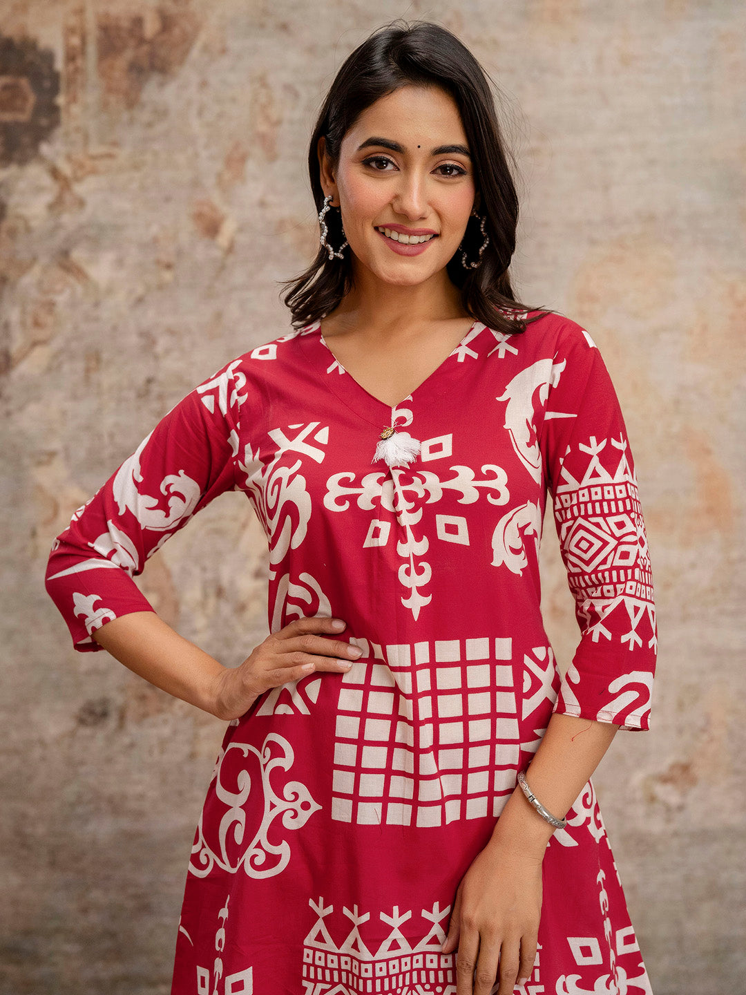 Printed Cotton Blend Kurta With Pants