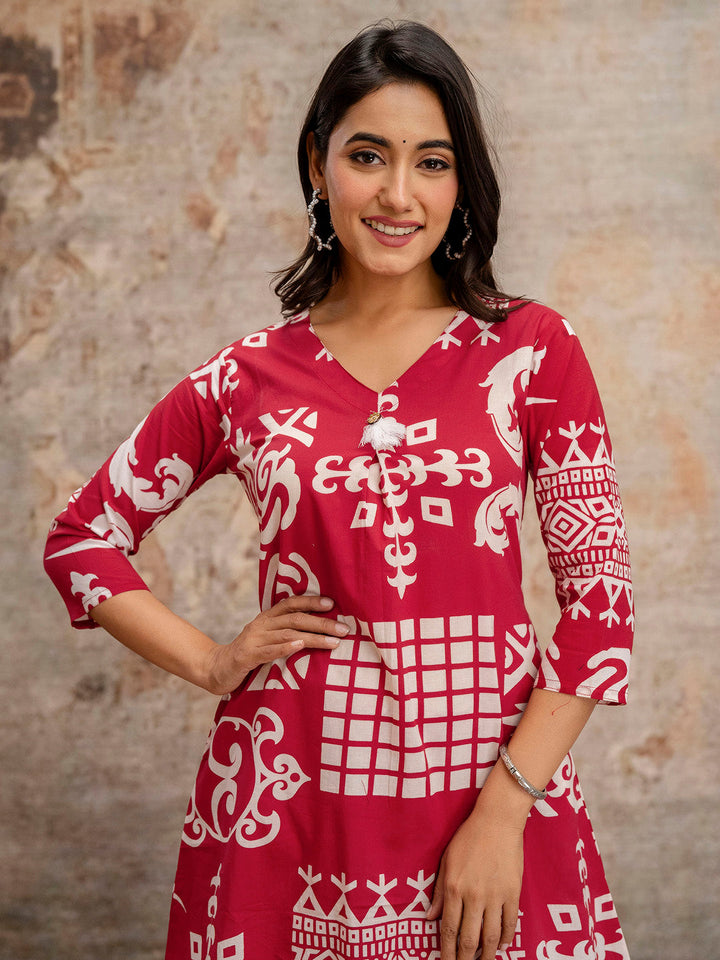 Printed Cotton Blend Kurta With Pants