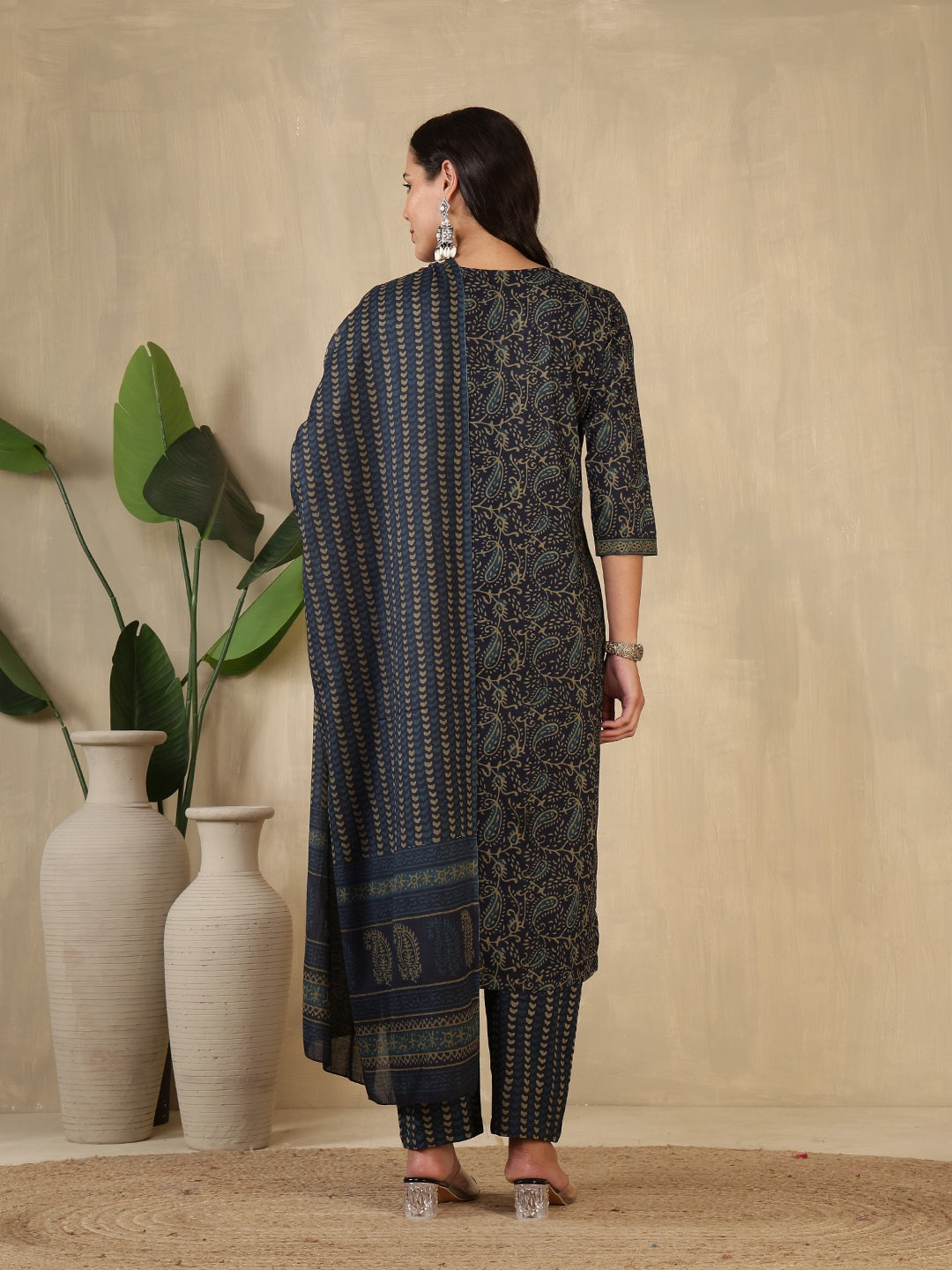 Printed Cotton Blend Suit With Pant &amp; Dupatta