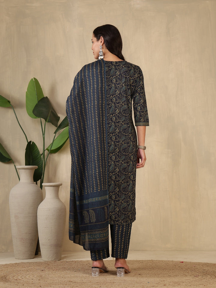 Printed Cotton Blend Suit With Pant &amp; Dupatta