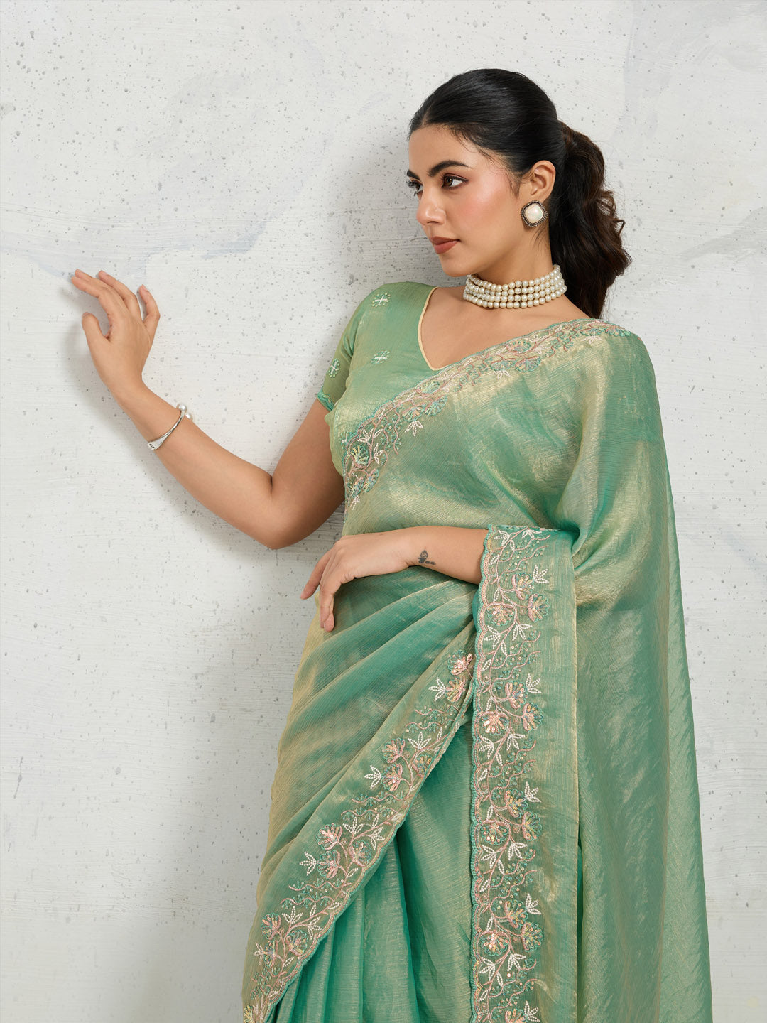 Embroidered Chiffon Saree