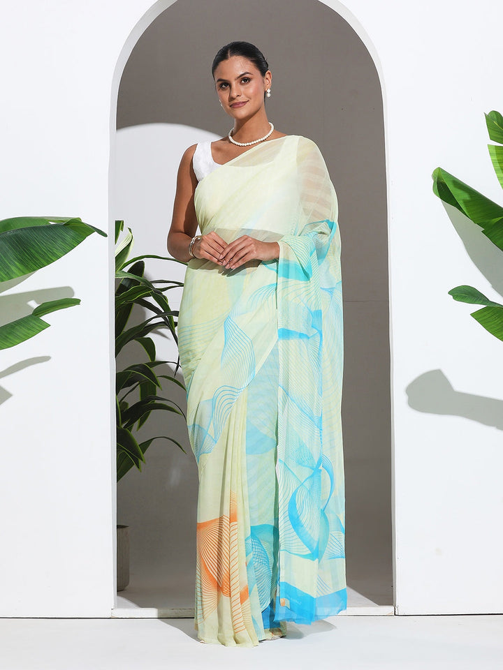Floral Printed Crepe Saree