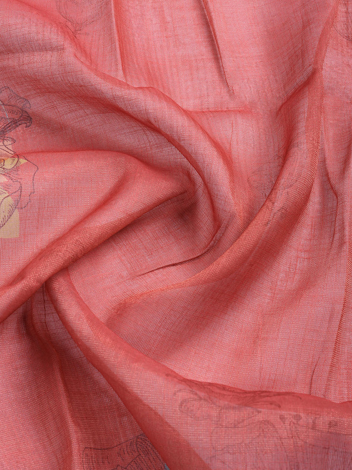 Printed Linen Blend Unstitched Suit With Pant &amp; Dupatta