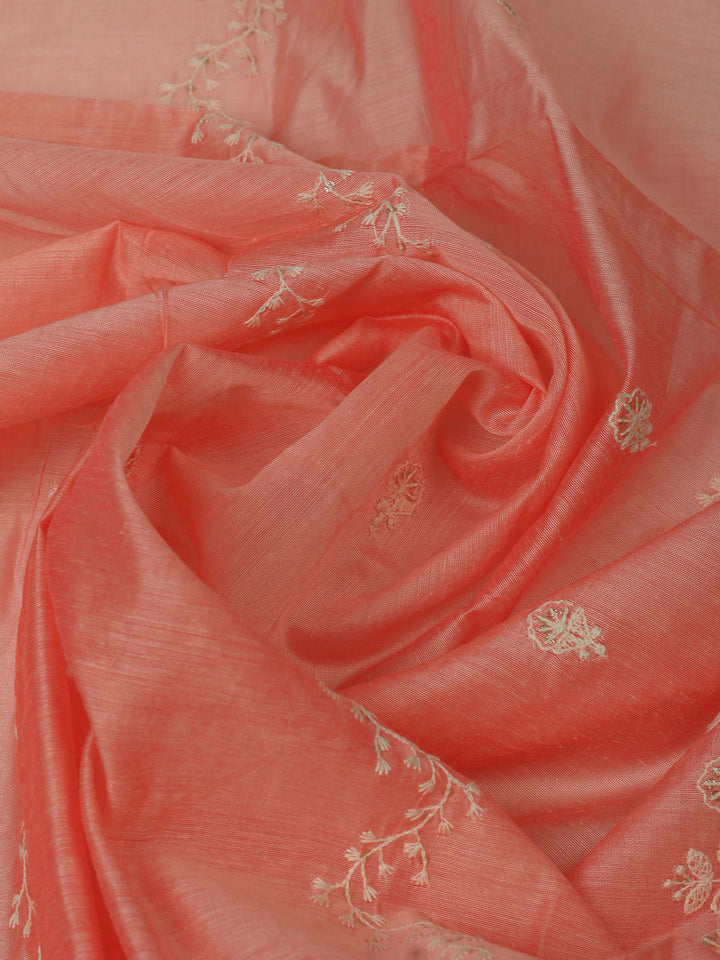Embroidered Chanderi Unstitched Suit With Pant &amp; Dupatta