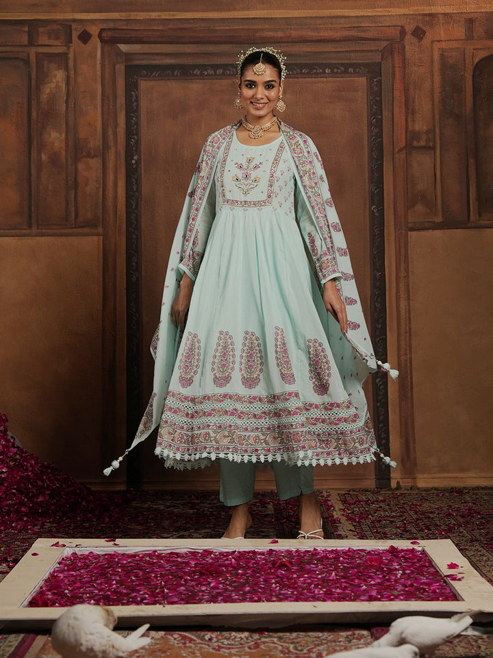 Woven Design Cotton Blend Kurta With Pant &amp; Dupatta