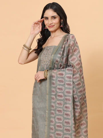 Neck Embroidery Cotton Blend Unstitched Suit With Dupatta