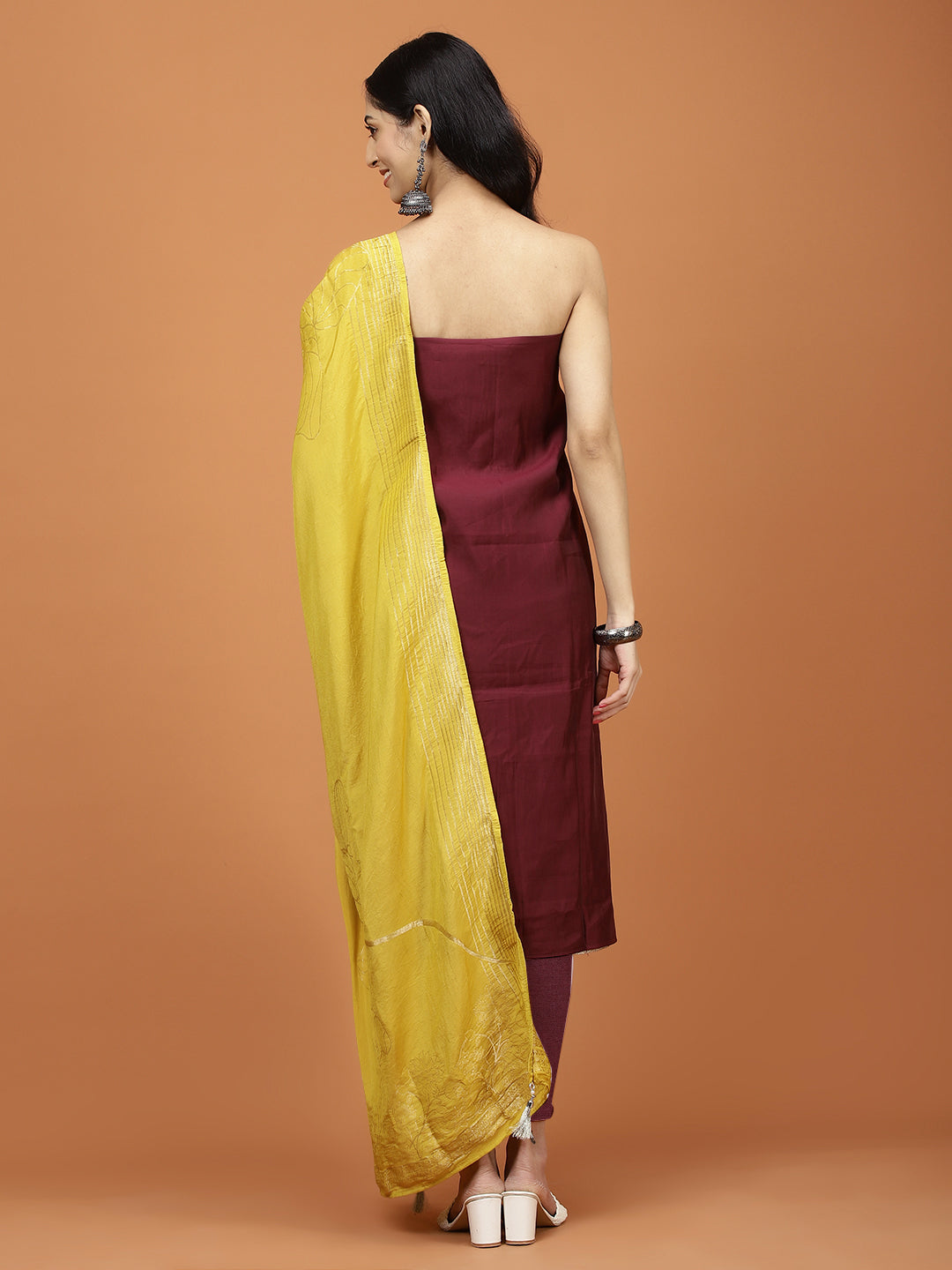 Neck Embroidery Chanderi Unstitched Suit Piece With Dupatta