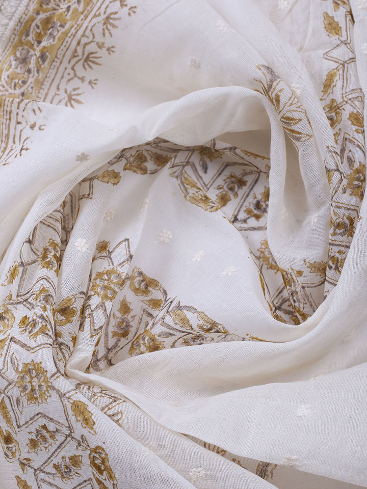Embroidered Cotton Blend Unstitched Suit With Pant &amp; Dupatta