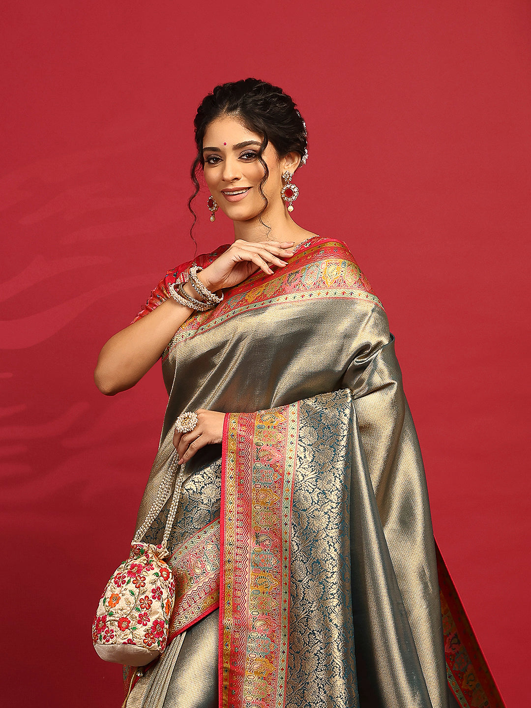 Embroidered Dola Silk Saree