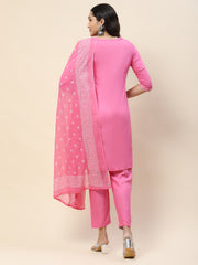 Neck Embroidery Cotton Kurta With Pants & Dupatta