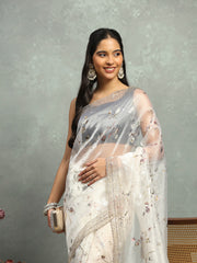 Foil Floral Printed Organza Saree