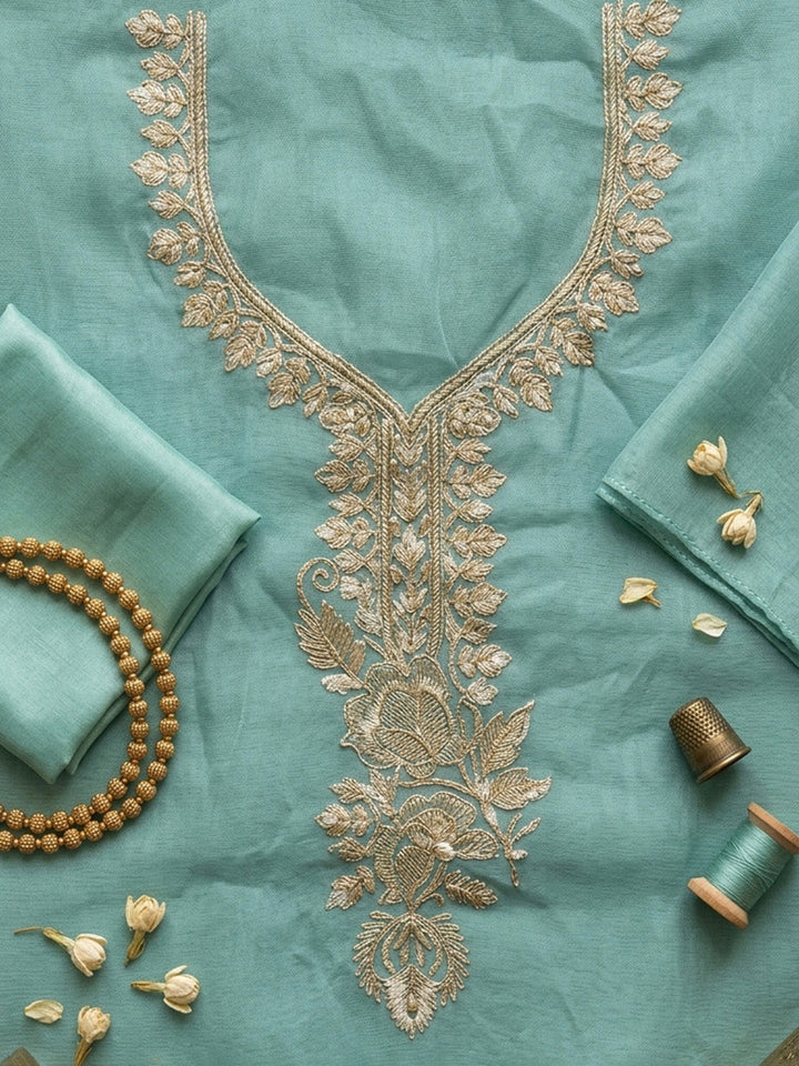 Embroidered Chanderi Unstitched Suit Pant &amp; Dupatta
