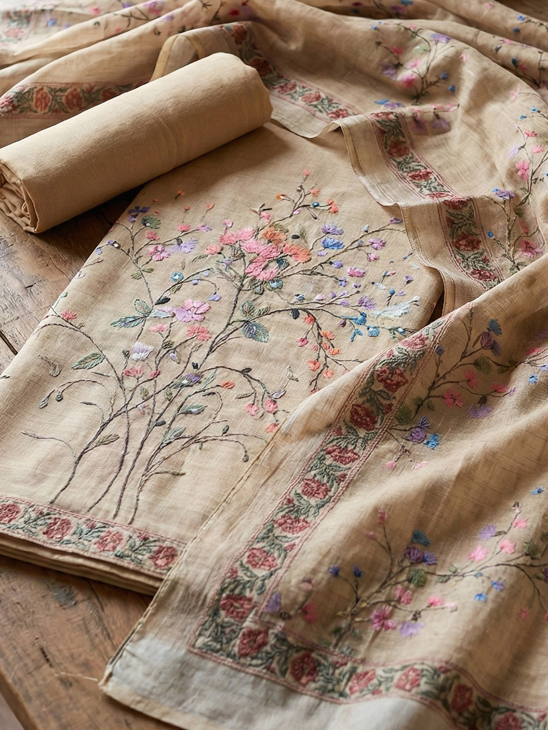 Embroidered Cotton Blend Unstitched Suit With Pant &amp; Dupatta