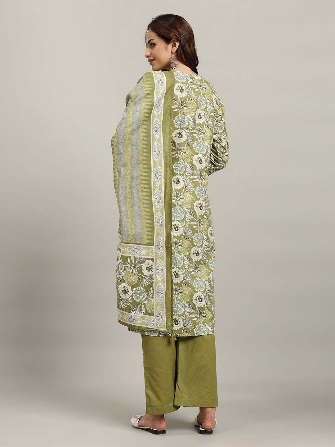 Floral Parinted Cotton Blend Kurta With Pants & Dupatta