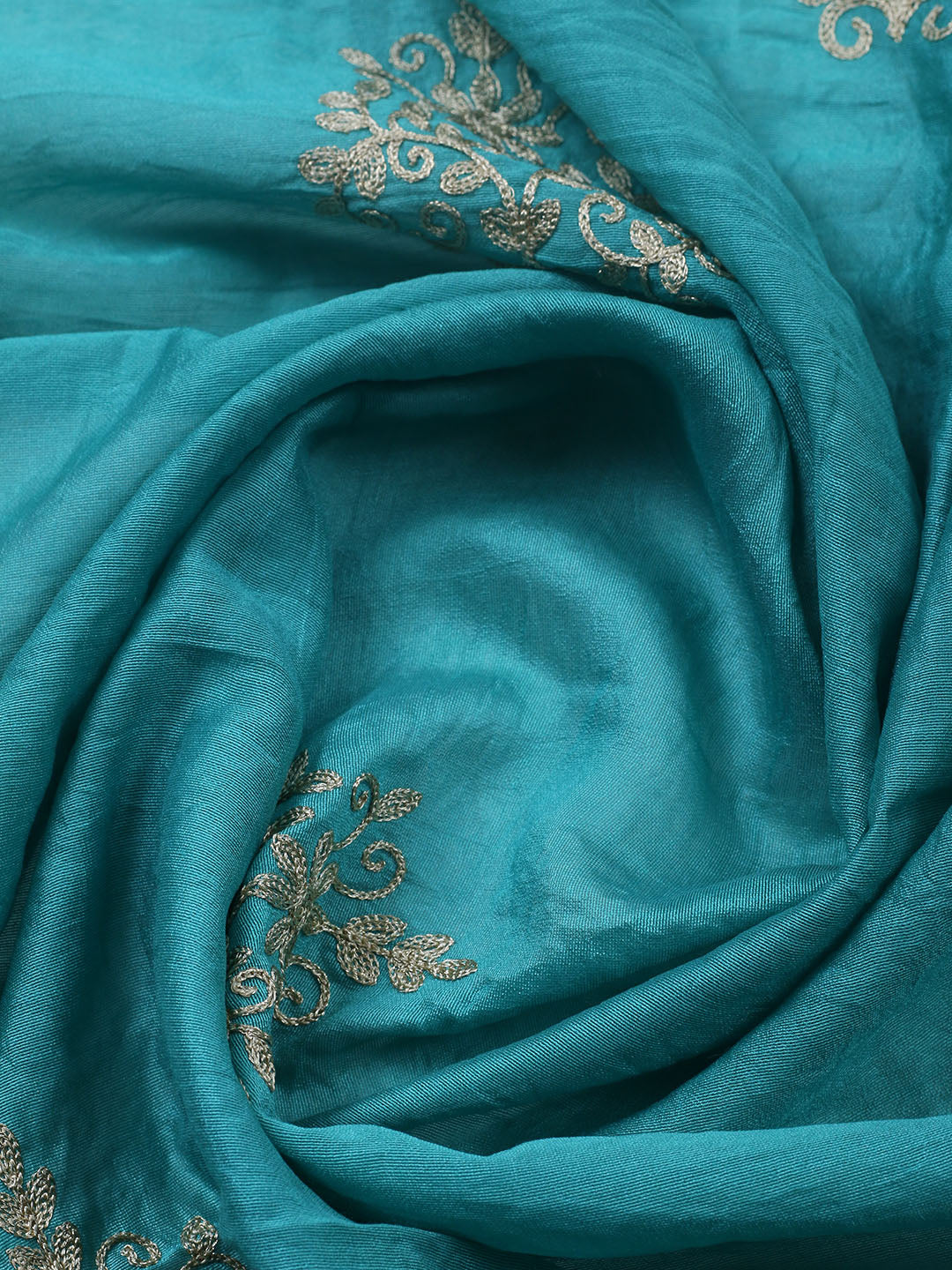 Embroidered Chanderi Unstitched Suit With Pant &amp; Dupatta