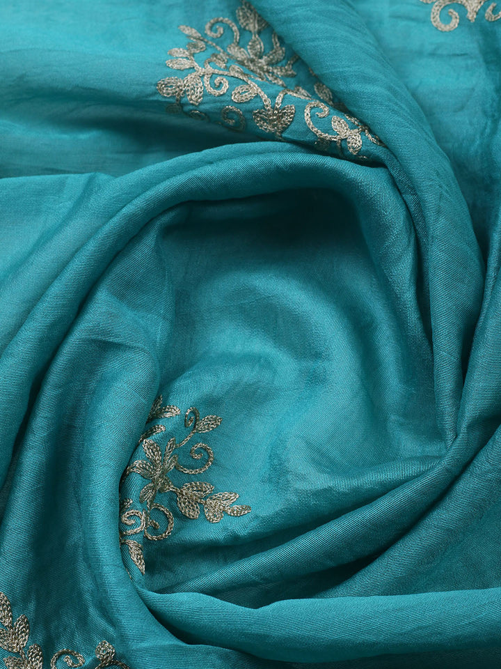 Embroidered Chanderi Unstitched Suit With Pant &amp; Dupatta