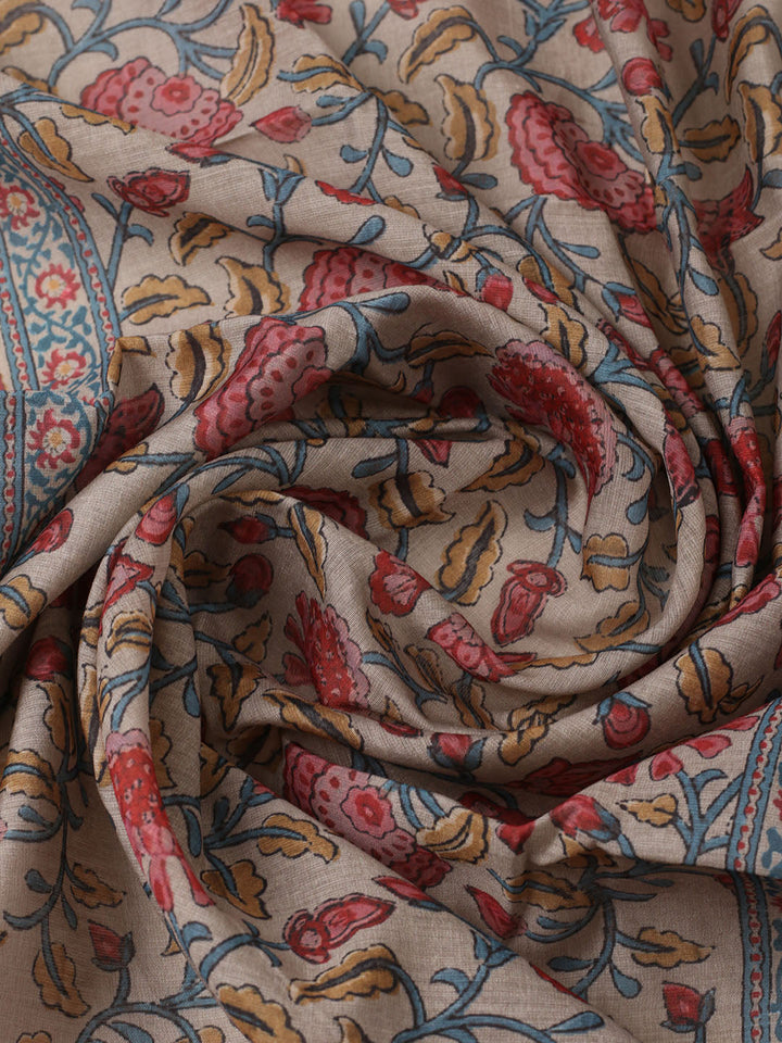 Printed Chanderi Unstitched Suit With Pant &amp; Dupatta