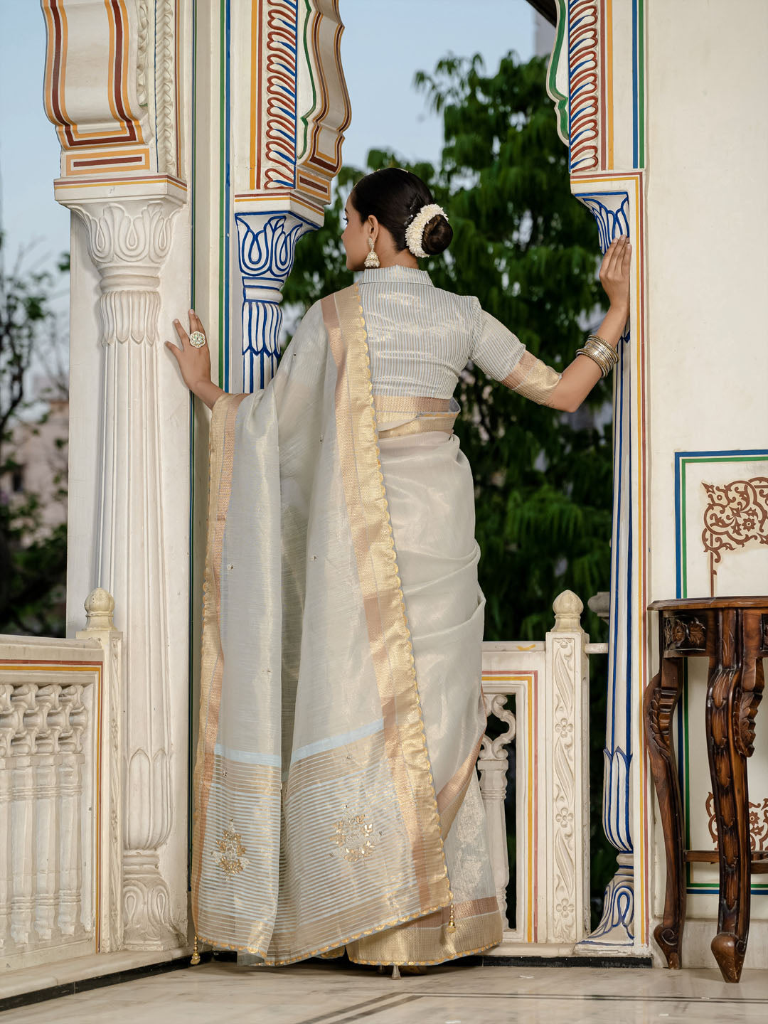 Embroidered Linen Blend Saree