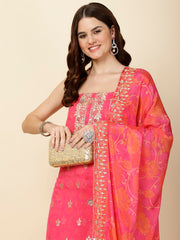 Neck Embroidered Organza Unstitched Suit Piece With Dupatta