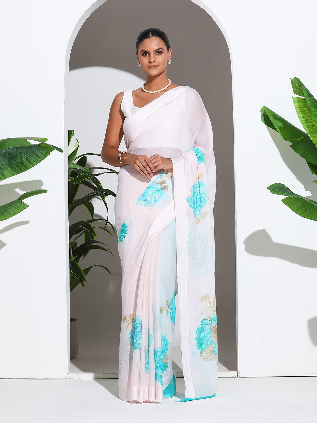 Floral Printed Crepe Saree